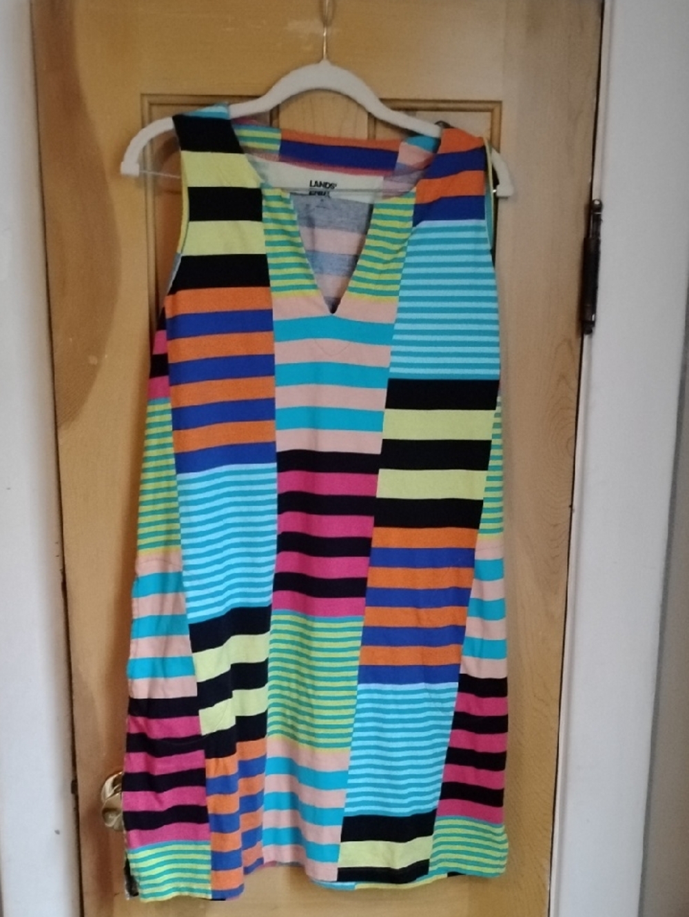 Lands End Sleeveless Shift Dress In Multicolor, M